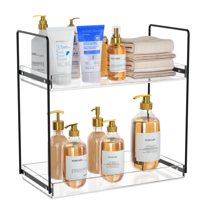 NPPLUS Bathroom Countertop Organizer  2 Tier Acrylic Tray Vanity Counter Skincare Organizer Shelf  Home Storage Holder for Lotion Makeup Cosmetics Perfume Spice  Black+Clear - Image 1